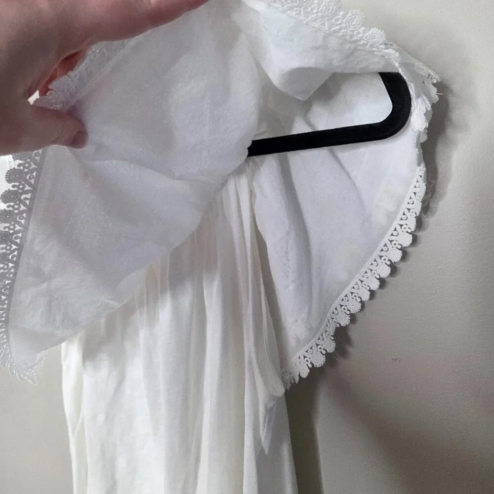 BODEN Solid White Ruffle Neckline Cotton Dress NWT - Picture 3 of 6